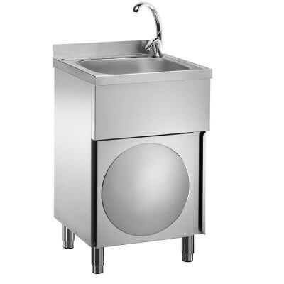 Stainless steel hand-washing unit on furniture and knee control. - Forcar