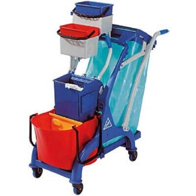 Cleaning trolley, 28lt bucket with wringer and bag holder - Forcar
