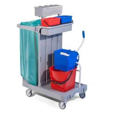 cleaning trolley with wringer, 15lt bucket and bag holder - Forcar