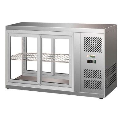 Stainless steel ventilated refrigerated display case, sliding doors and internal light. Model: HAV91 - Forcar