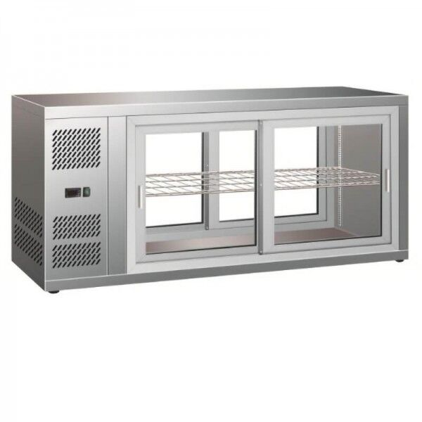 Ventilated refrigerated display case with sliding doors on both sides. Model: HAV131 - Forcar Refrigerated