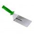 Rectangular stainless steel pizza scoop.