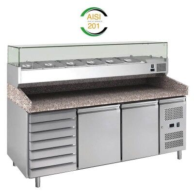 Forcar refrigerated pizza counter PZ2610TN38-FC 2 doors drawers and ingredient holder
