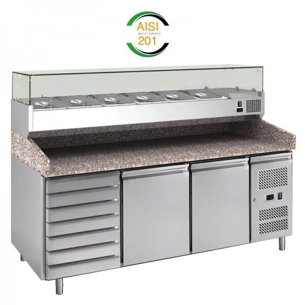 Forcar refrigerated pizza counter PZ2610TN38-FC 2 doors ingredient drawers - Forcold