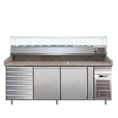 2 door refrigerated pizza counter with drawers, AISI 201 stainless steel. GPZ2610TN - Forcar
