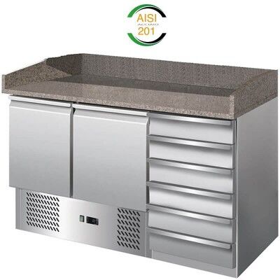 Pizza counter - refrigerated stainless steel table with granite top GS903PZCAS - Forcar