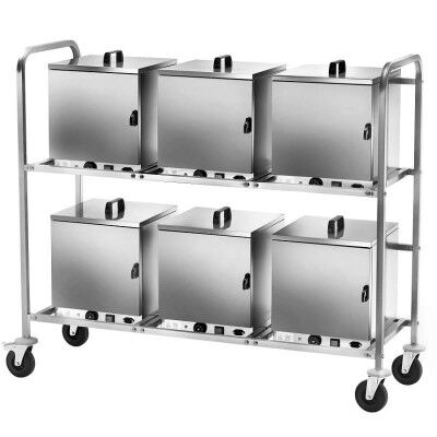 Stainless steel trolley on wheels for 6 thermal boxes, equipped with plug - Forcar