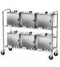 Stainless steel cart on wheels for 6 CPC600 thermal cassettes, equipped with plug.