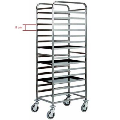 Stainless steel rack trolley for 14 baking trays 60x04. Model: CA1482