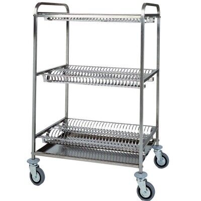 Dish and glass drainer trolley with 2 shelves, 1 for glasses - Forcar