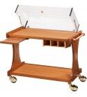 Wooden trolley with semicircular plexiglass dome for appetizers, desserts and cheeses
