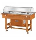 Wooden positive refrigerated display cart with plexiglass dome 4xGN1/1