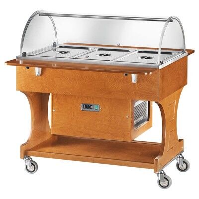 Negative refrigerated wooden display trolley with plexiglass dome - Forcar
