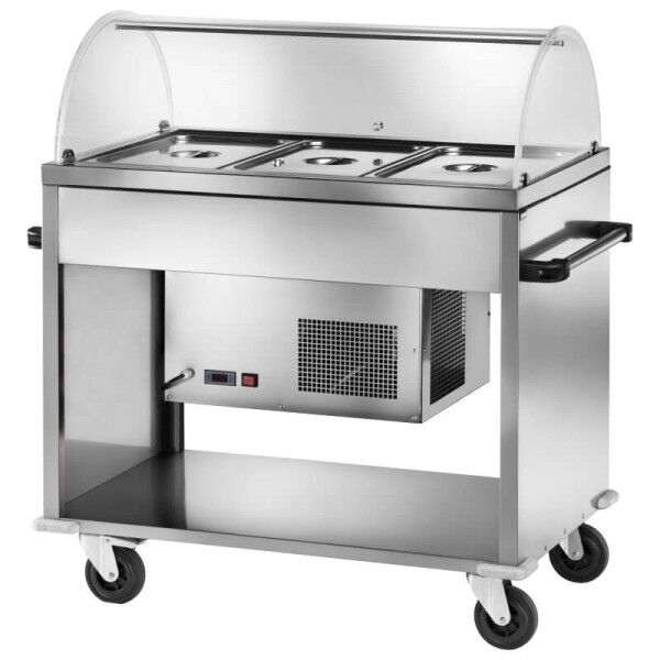 Stainless steel refrigerated display cart with plexiglass dome. CAR2780 - Forcar Multiservice
