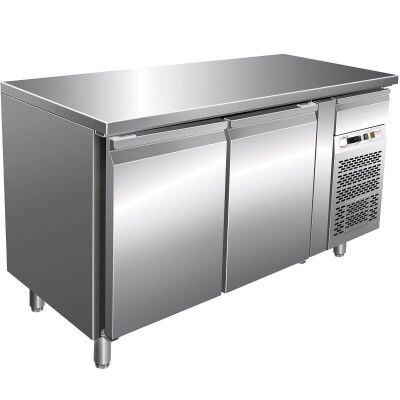 Refrigerated table -2°/ 8°C in AISI 201 stainless steel for gastronomy with 2 doors. GN2100TN-FC - Forcar