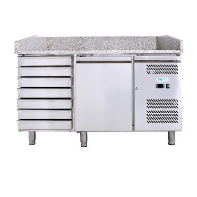 Tavolo refrigerato e banco pizza, ventilato ad un' anta e cassettiera in acciaio AISI201. GPZ1610TN-FC - Forcold