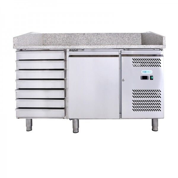 Refrigerated table and pizza counter, single door ventilated and AISI201 steel drawers. GPZ1610TN-FC - Forcold