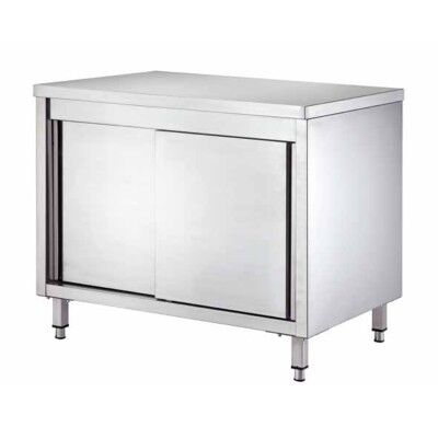 Stainless steel cupboard table, with sliding doors and depth 60 cm - Forcar