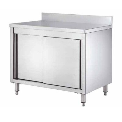 Stainless steel cupboard table, with sliding doors and splashback, depth 60 cm - Forcar