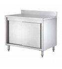 Inox cabinet table, with sliding doors and splashback, depth 60 cm