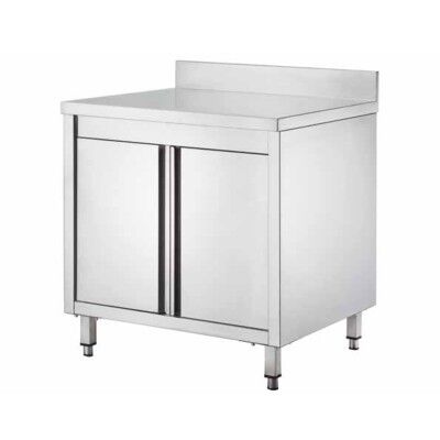 Stainless steel cupboard table, with hinged doors and splashback, depth 60 cm - Forcar