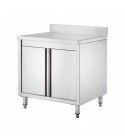 Inox cabinet table, with hinged doors and splashback, depth 60 cm