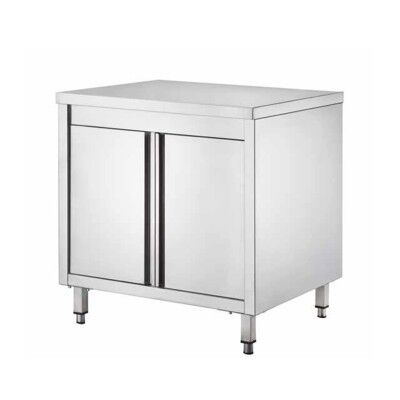 Stainless steel cupboard table, with hinged doors, depth 60 cm - Forcar