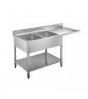 Stainless steel cantilever sink with two bowls. Depth 70 cm