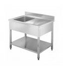 Stainless steel open sink with one bowl, depth 60 cm