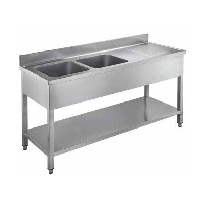 Open stainless steel sink with two basins, depth 60 cm - Forcar