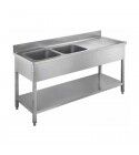 Stainless steel open sink with two bowls, depth 60 cm