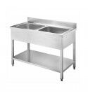 Open stainless steel sink with two bowls, no drainer