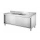Stainless steel cabinet sink with two central bowls and sliding doors, length 200 cm - Forcar Inox