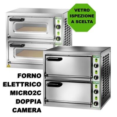 2 chambers stainless steel pizza oven with refractory top and 4 thermostats. Micro - Fimar series