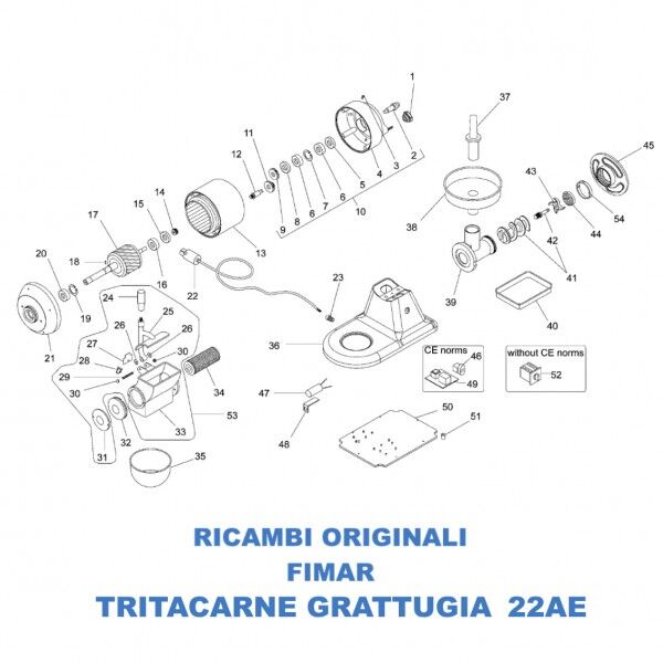Exploded view for spare parts for combined meat grinder grater Fimar 22AE - Fimar