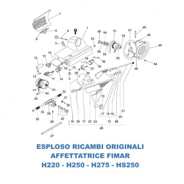 Exploded view of spare parts for Fimar H220 - H250 - H275 - HS250 slicing machines - Fimar