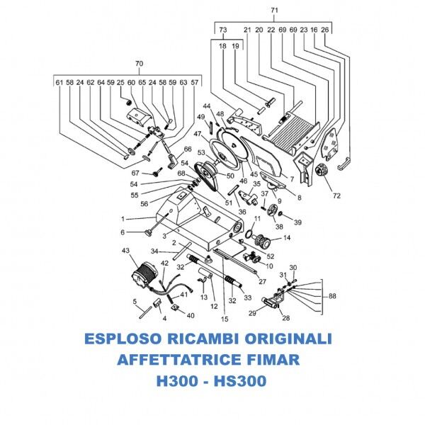 Exploded view of spare parts for Fimar H300 - HS300 slicers - Fimar