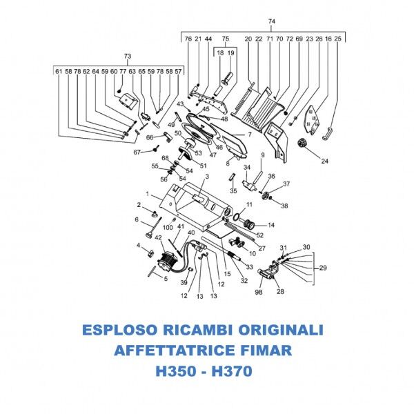 Exploded view of spare parts for Fimar H350 - H370 slicers - Fimar