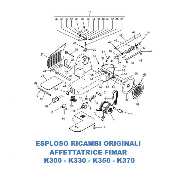 Exploded view of spare parts for Fimar K300 - K330 - K350 - K370 slicers - Fimar