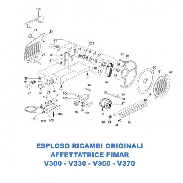Exploded view of spare parts for Fimar V300 - V330 - V350 - V370 slicing machines - Fimar