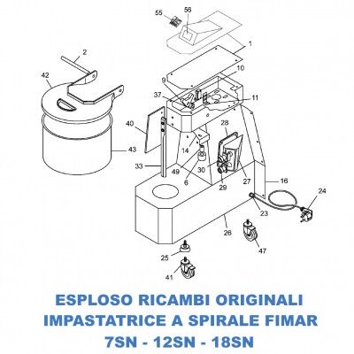 Exploded view spare parts for spiral mixers Fimar 7SN - 12SN - 18SN - Fimar