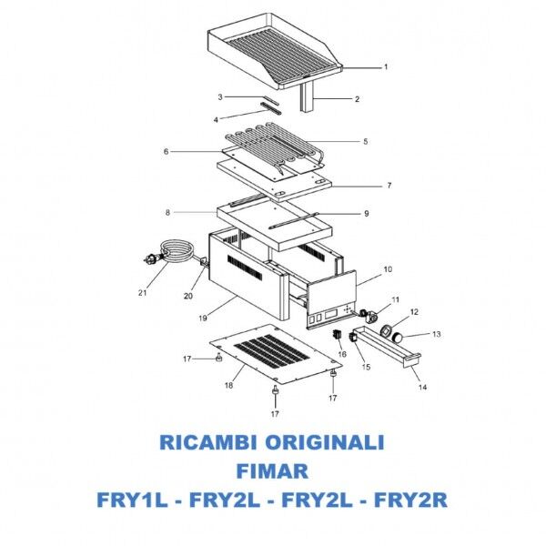Exploded view for spare parts for electric Fry Top Fimar FRY1L - FRY2L - FRY1R - FRY2R - Fimar