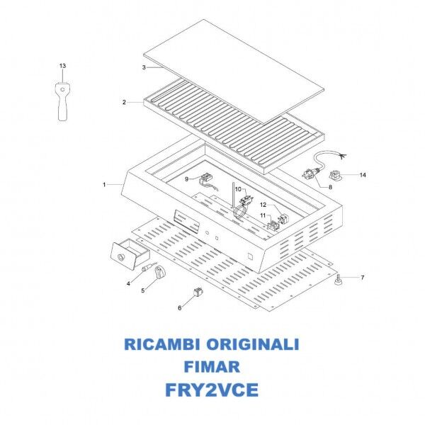 Exploded view for spare parts for electric glass-ceramic Fry Top Fimar FRY2VCE - Fimar