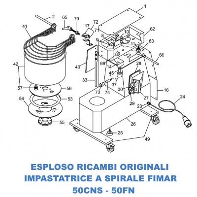Exploded view spare parts for spiral mixers Fimar 50CNS - 50FN - Fimar