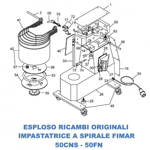 Esploso spare parts for Fimar 50CNS - 50FN spiral kneading machines - Fimar