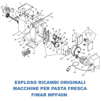 Exploded view spare parts for fresh pasta machine MPF40N - Fimar