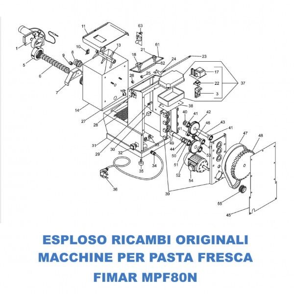 Exploded view spare parts for MPF80N Fresh Pasta Machine - Fimar