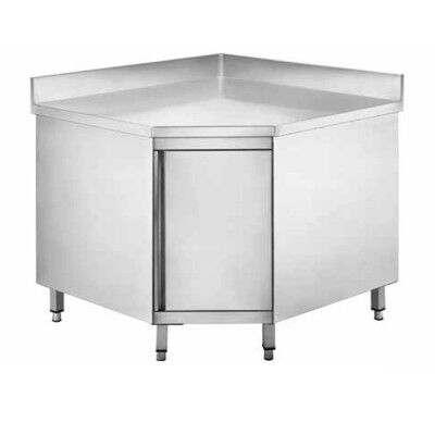 Corner cabinet table in stainless steel, 100x70 cm, with splashback - Forcar