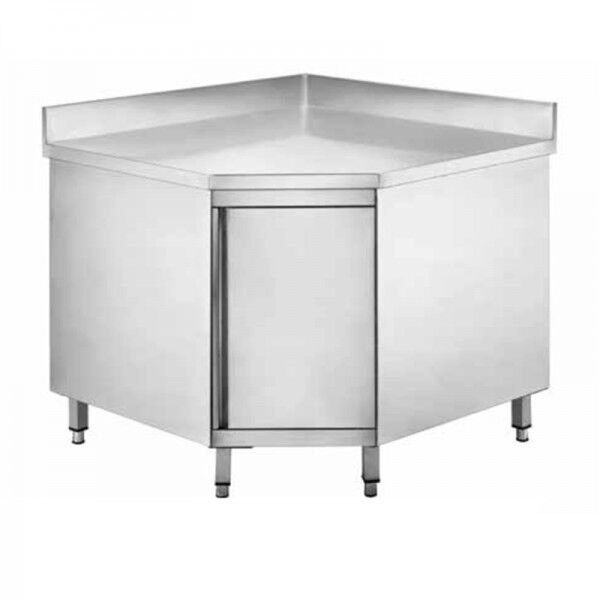 Tavolo armadiato ad angolo in acciaio Inox, 100x70 cm, con alzatina - Forcar Inox