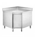 Stainless steel corner cabinet table, 100x70 cm, with splashback